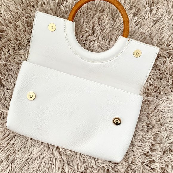 BP CLUTCH - FAUX LEATHER - WHITE - WOODEN HANDLE - Picture 3 of 10